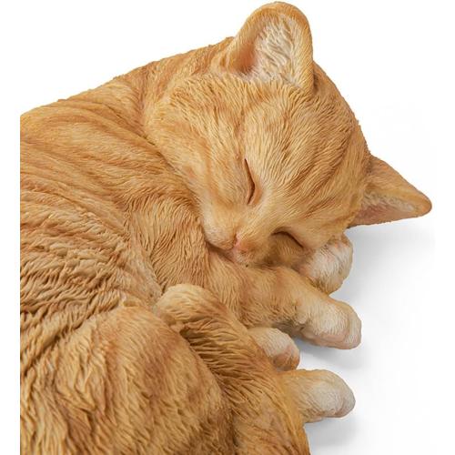Sleeping Orange Tabby Cat Garden Statue Decor 8.27”L, Resin Realistic Sculptures Gift for Cats Lovers, Pet Memorial Stones for Loss of Pet, Kitty Figurine Art Decoration for Indoor Outdoor Home