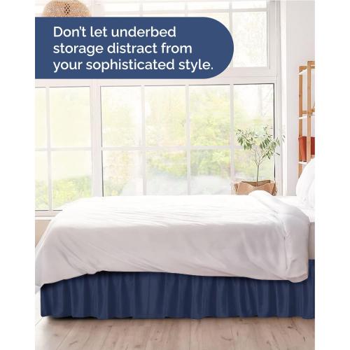 Wrap Around Dust Ruffle Bed Skirt, Queen Size - 14 Inch Drop, Navy Blue