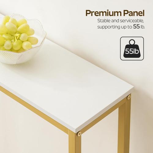 YATINEY Narrow Console Table, 2-Tier Small Sofa Table, 29.5 Thin Entryway Behind Couch Table with Shelves, Industrial Hallway Table, for Living Room, Foyer, White and Gold CT03DW