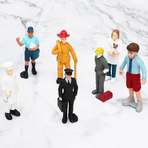 ONEST 9 Pieces Little People Figurines Hand Painted People Action Figures Toys Realistic Detailed Policeman Pilot Fireman Mailman Chef Figurine Model Toys for Kids Toddlers