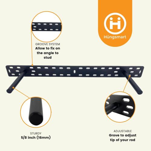 Set of 2 22x2x6 Color Black Real XL Heavy Duty Floating Shelf Brackets Designed for Long Custom Shelves, Hidden Floating Shelf Hardware, Perfect for Heavy Load in Kitchen, Garage, Mantle (6 inch Rod) Black