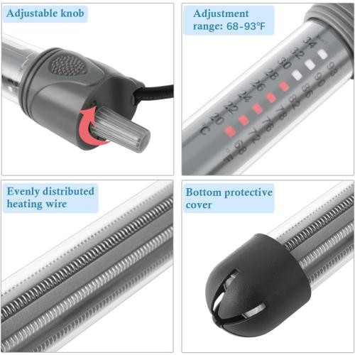HITOP 25W 50W 100W 200W 300W Adjustable Aquarium Heater, Submersible Fish Tank Heater Thermostat with Suction Cup (50W)