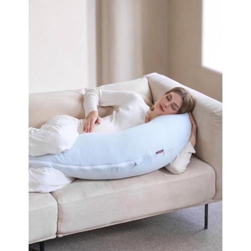Momcozy Pregnancy Pillows for Side Sleeping, J Shaped Maternity Body Pillow for Pregnancy, Soft Pregnancy Pillow for Head Neck Belly Support, Blue