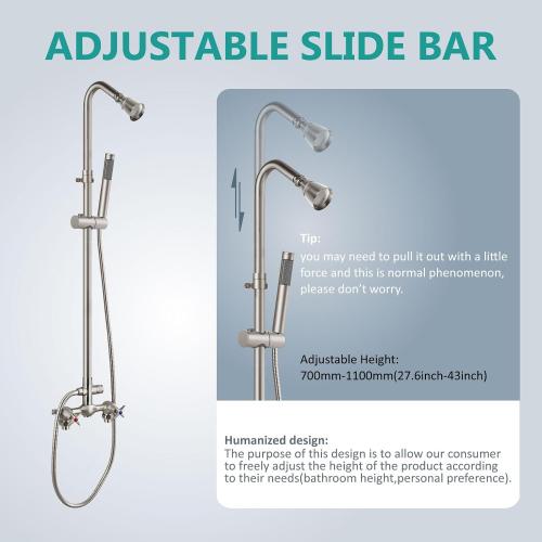 Aolemi Wall Mount Outdoor Shower Kit,Outdoor Shower Fixtures Faucet System with Handheld Spray,Double Handle 6 Inch Center Exposed Shower with Shower Head Brushed Nickel