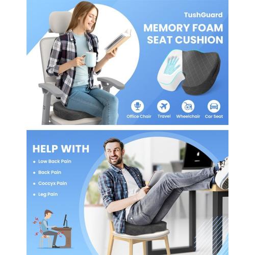 Memory Foam Seat Cushion, , Black, Non-Slip Bottom, for Office Chair, Car Seat, Wheelchair