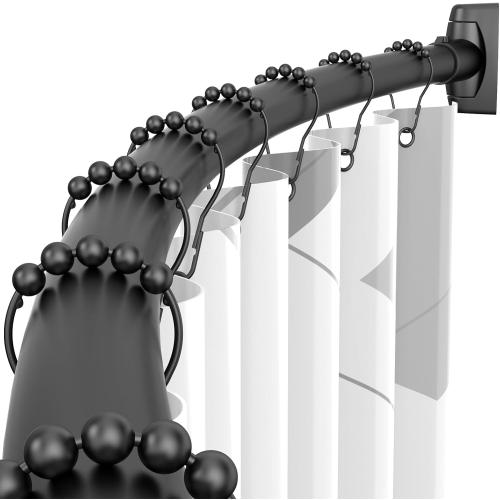Curved Shower Rod - 43-72 Inches Adjustable, Rustproof Aluminum, Curved for Bathroom, Need to Drill, Black