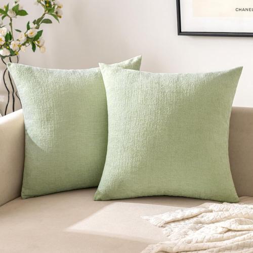 EMEMA Pillow Covers 20x20 Inch Pack of 2 Summer Couch Pillow Covers Soft Chenille Throw Decorative Modern Solid Dyed Pillowcases for Sofa Bed Light Green(Only Covers)