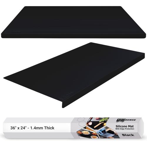 Extra Large Silicone Mats for Crafts with Edge Protection – Silicone Table Mat – Multipurpose Heat Resistant Silicone Mat – No Folds or Wrinkles – 1.4mm Thick, 36x24, Black