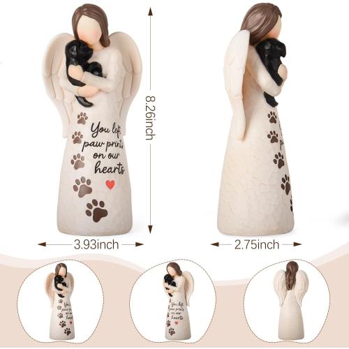 Pet Memorial Gifts, Black Dog | Angel of Comfort Embraces Pet Over Rainbow Bridge, Sculpted Hand Painted Figure, Includes Sympathy Card, For Pet Loss