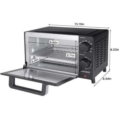 Mainstay Toaster Oven Combo Kitchen Appliances, Fits 9” Pizza, 4 Slice Capacity, Powerful Circulation, Auto Shutoff, Includes Baking Rack Pan Quartz, up to 60 Min, Easy Clean (Black) NEEDS CLEANING