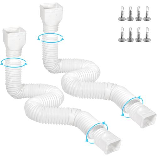 plusgutter 11.5ft Long Gutter Downspout Extensions Flexible, 4“ Diameter Drain Downspout Extender, Down Spout Drain Extender for Rainwater Drainage, Extendable from 2.6ft to 11.5ft(2Pack, White)