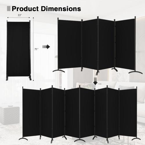 Room Divider-Folding Privacy Screens, 6 ft Partition Room Dividers Wall for Separation, Home, Office, Classroom, Studio (Black, 8 Panel)