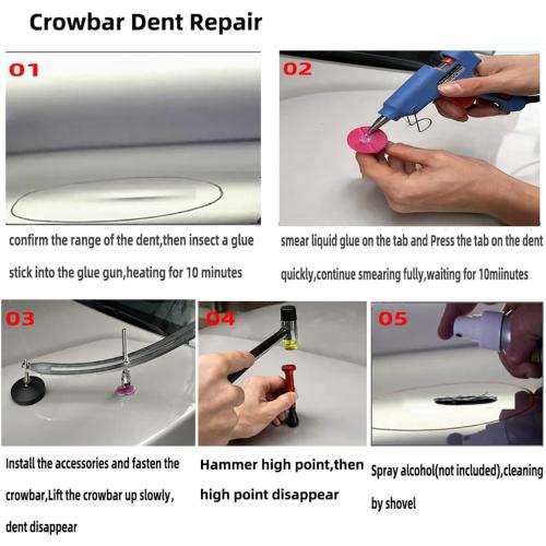 67pcs/Set Car Paintless Dent Removal Kit, Auto Fender Damage Repair Big Curved Rod Crowbar Puller Lifter Rods Tools with Glue Tabs, Glue Sticks, Leveling Tools and more for Car Body Dent Repair