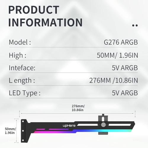 upHere 5V 3PIN Addressable RGB Graphics Card GPU Brace Support Video Card Sag Holder,Built-in 5V ARGB Strip,Adjustable Length and Height Support,G276ARGB