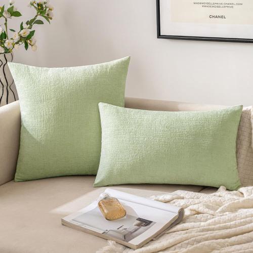 EMEMA Pillow Covers 20x20 Inch Pack of 2 Summer Couch Pillow Covers Soft Chenille Throw Decorative Modern Solid Dyed Pillowcases for Sofa Bed Light Green(Only Covers)