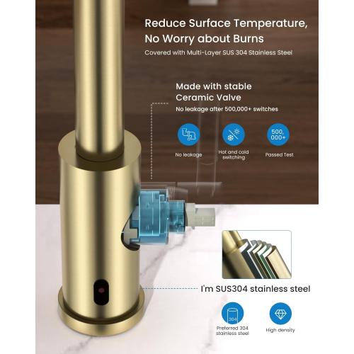 APPASO Touchless Kitchen Faucets Gold, Brushed Gold Kitchen Faucet Touchless, Touchless Kitchen Faucet with Pull-Down Sprayer and Soap Dispenser, Stainless Hands Free Faucet for Kitchen Sink 2-4 Hole