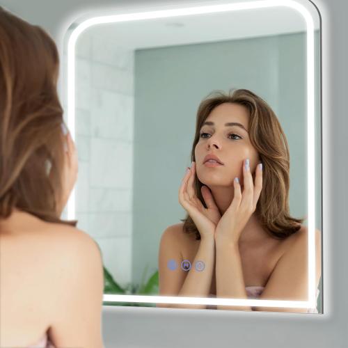 LED Bathroom Mirror, 36x 36 LED Mirror with Lights for Bathroom, Lighted Vanity Mirrors for Wall, Anti-Fog, Dimmable, Tempered Glass, Memory Function, 3 Colors, Safe Use (White)