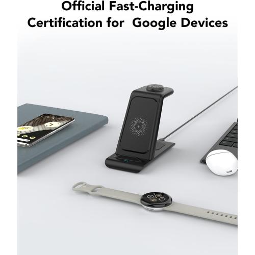 Upgraded 3 in 1 Wireless Charger for Google Pixel Watch 3/2, for Pixel 10/10 Pro/10 Pro XL/9 Pro/9/Fold/8,Buds Pro 2/Pro,Wireless Charging Station for Multiple Devices (Not for Google Watch 4/1)