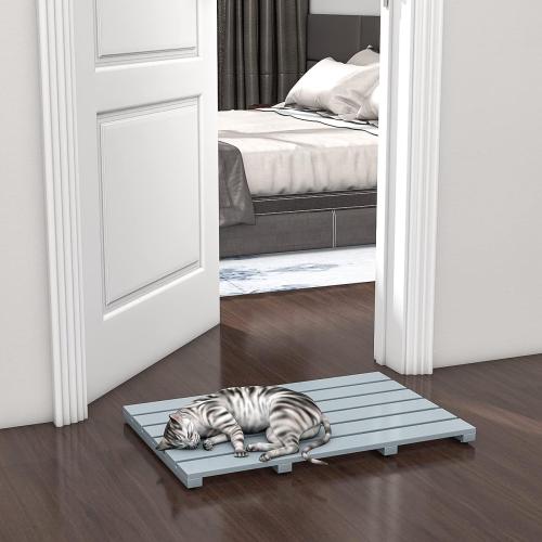 Bamboo Wooden Bath Floor Mat for Luxury Shower - Non-Slip Bathroom Waterproof Carpet for Indoor or Outdoor Use (Bluish Grey)