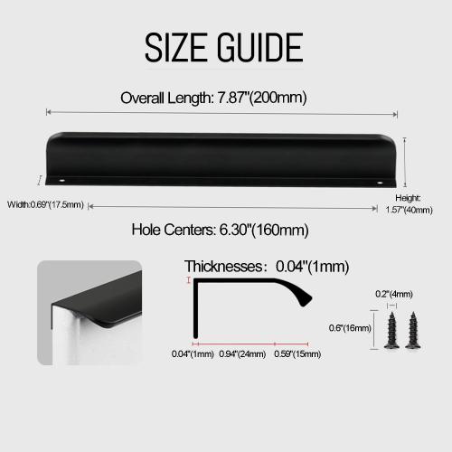 4 Pack 8 (200mm) Overall Length Edge Finger Pull,Matte Black Concealed Kitchen Cabinet Handle,Top Mount Flat Cabinet Pulls for Cupboard Door Drawer,6814