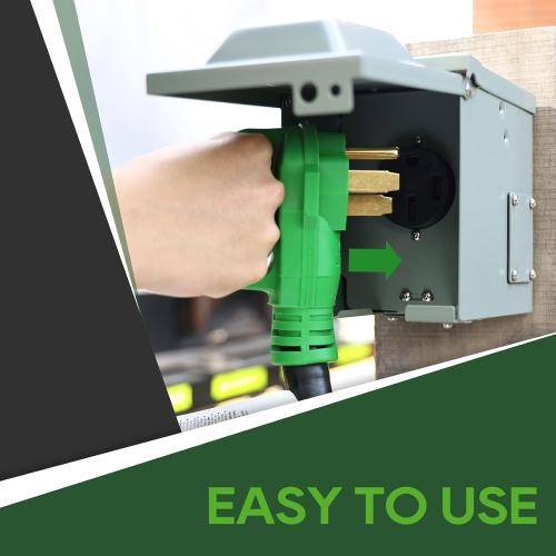 RVGUARD 50 Amp 50 Foot RV/EV Extension Cord, NEMA 14-50P/R Heavy Duty Extension Cord with LED Power Indicator and Cord Organizer, Green, ETL Listed