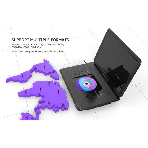 17.5 Portable DVD Player with 15.6 Large HD Screen, 6 Hours Rechargeable Battery, Support USB/SD Card/Sync TV and Multiple Disc Formats, High Volume Speaker, Black