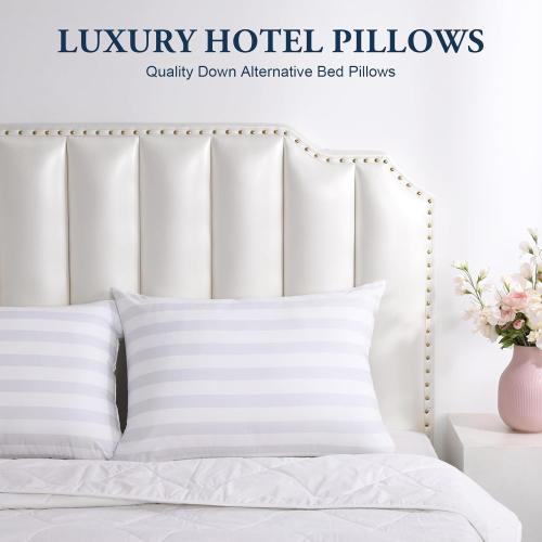 LAVANCE Pillows Queen Size Set of 2 Hotel Collection Pillows 3D Down Alternative Fiber Filling Soft Bed Pillows for Back, Stomach or Side Sleepers-1.2 White Striped, 20x28