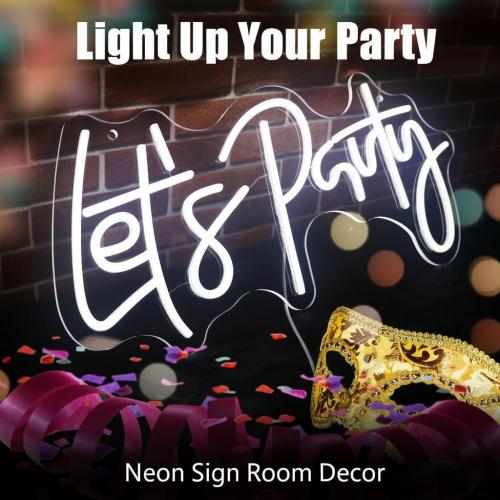 Let's Party LED Neon Sign, Cool White Neon Light 21.7×10.4 Inch for Wall Backdrop Decor, Bachelorette, Birthday, Wedding, Proposal & Engagement Party Indoor Decoration