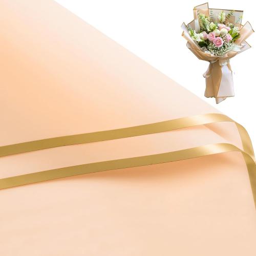 WRAPAHOLIC 20 Sheets Flower Wrapping Paper - 22.4 x 22.4 inch Gold Trim Peach Water-Resistant Floral Bouquet Wrapping Paper, Florist Supplies Packaging Paper for Wedding Birthday Gift DIY