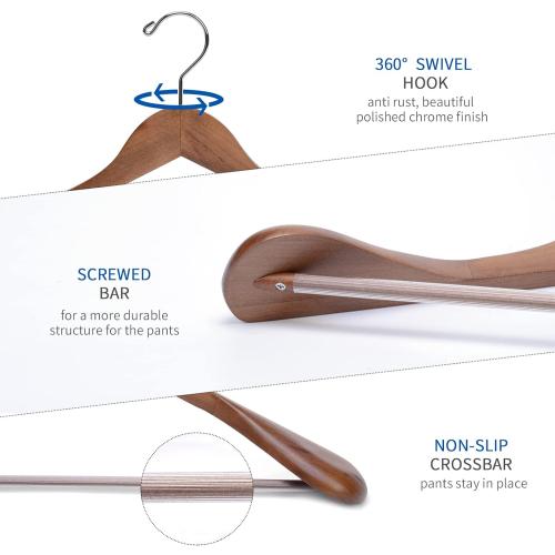 Nature Smile Luxury Wooden Suit Hangers 12 Pack Wood Coat Hangers Jacket Outerwear Shirt Hangers,with Extra-Wide Shoulder, 360 Degree Swivel Hooks & Anti-Slip Bar with Screw(Retro Color)