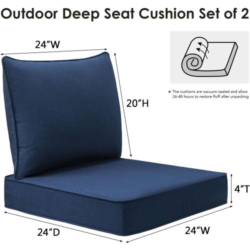 Unimatta Sunbrella Outdoor Patio Chair Cushions Set, 24 x 24, Set of 2, Water-Repellent, Fade Resistant, Deep Seat Cushion for Backyard, Couch, Sofa and Patio Furniture, Specrtum Indigo