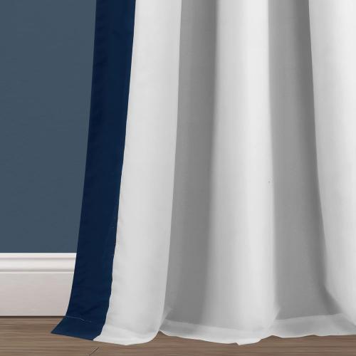 Lush Decor Block Border Grommet Blackout Window Curtain Panel Single 40 W x 84 L White & Navy - Blackout Curtains for Bedroom - White Curtains