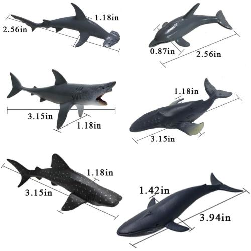 Sea Ocean Animals Pool Toys Bath Toys 12 Pack Set, Realistic Plastic Marine Figures Toy, Sea Life Creature, Rubber Ocean Creatures Figures Collection, Dolphin, White Shark, 2-4 inches.
