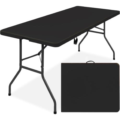 Best Choice Products 6ft Plastic Folding Table, Indoor Outdoor Heavy Duty Portable w/Handle, Lock for Picnic, Party, Camping - Black