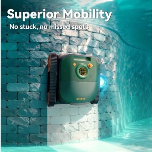 (2025 Upgraded) CliBot Robotic Pool Cleaner with 210 Mins Runtime Smart Navigation Triple Brushless Motor Automatic Pool Vacuum Robot With Wall & Waterline Cleaning Function For Inground Pools