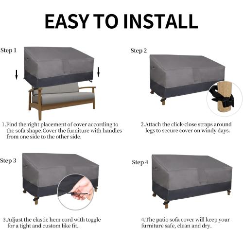 Easy-Going Heavy Duty 2 Seater Outdoor Loveseat Cover, Waterproof Windproof Patio Furniture Sofa Cover with Air Vent (58Wx32.5Dx31H inch, Gray/Dark Gray)