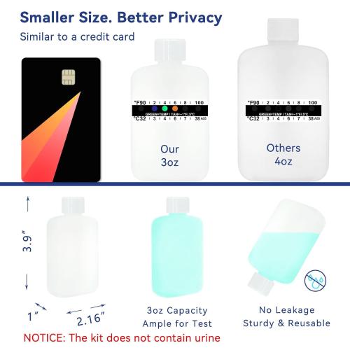 Urine Test Complete Kit - Smaller 3oz Translucent Empty Bottle, Non-Falling and Hi-Stretch Hidden Leg Strap, Urine Test Temperature Strips and Velour Lining Sample Bag, Urine Test Practice Kit at Home