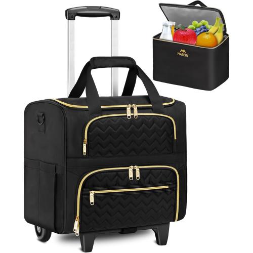 MATEIN Rolling Laptop Bag for Women, 15.6 Inch Rolling Briefcase with Wheels &Detachable Cart, Roller Computer Teacher Tote Bag with Insulated Lunch Box Gift for Nurse Work Business Office, Deep Black