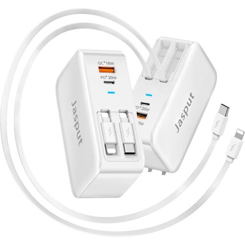 4 in 1 Retractable Wall Charger with Dual Cables,40W Retractable Phone Charger Wall Plug with Dual USB Ports,20W USB C Chargers Block Fast Charging for iPhone 17 16 15 14 13,LG, Galaxy S24 23,Pixel