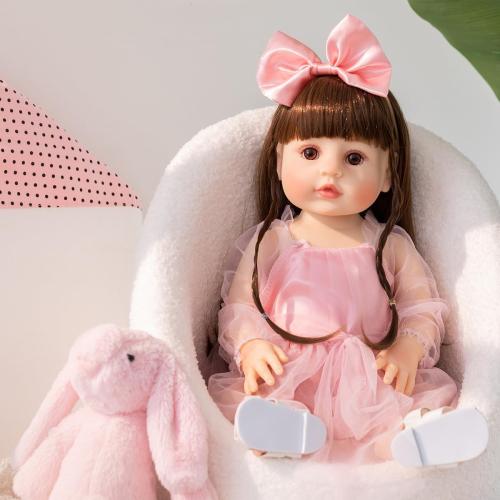 Reborn Baby Dolls - 22 Inch Cute Realistic Baby Doll Body with Hair Silicone Full Vinyl Body Newborn Doll Real Life Like Muñecas Reales para Niñas Toddler Clothes Gift Set for Kid Age3  (Pink Girl)