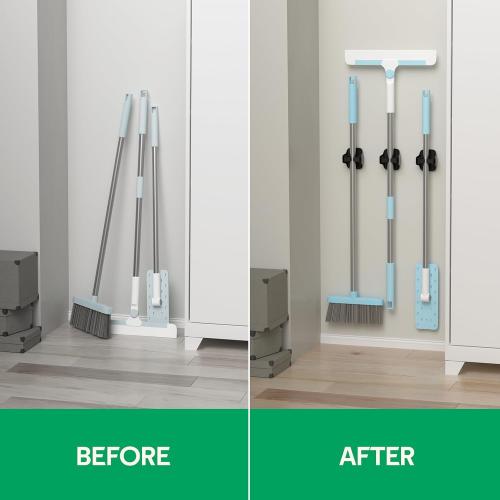 reliahom 5 Pack Broom Holder Wall Mount Mop Grippers No Drilling Self Adhesive Anti-Slip Mop Handle Hanger Dustpan and Broom Organizer Garage Storage Racks-Black