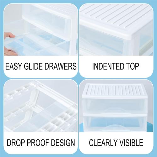 BYCY Plastic Stackable Storage 3 Drawers, White Bathroom Makeup Organizer with Wide Clear Drawers Tabletop Drawer Organizer for Desk,Easily Assemble for Fridge,Bathroom,Cabinet