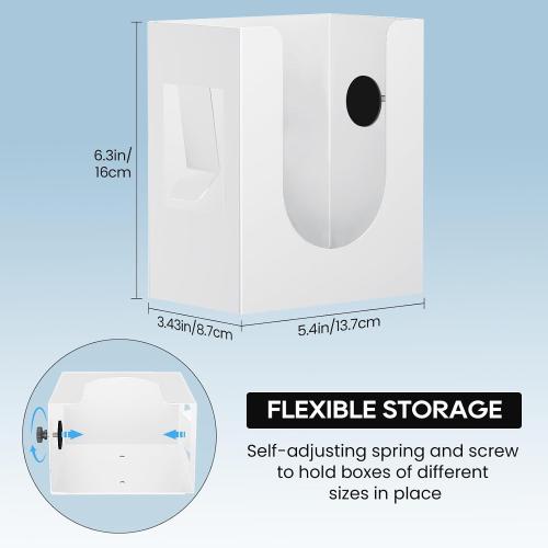 Color White  Magnetic Glove Box Holder, Wall Mount Metal Rubber Disposable Latex Gloves Tissue Dispenser for Tool Box Garage Workshop Kitchen, White