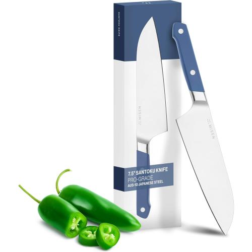 Misen Japanese Santoku Chef Knife - 8 Inch High Carbon Stainless Steel - Classic Japanese Knife Design for Cutting, Slicing, and Chopping - Razor Sharp Japanese Style Kitchen Knife, Blue