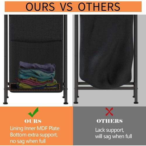 Furnulem Laundry Hamper, Vertical Laundry Basket with 2 Tiers Wooden Shelf and Hooks, Clothes Hamper with Pull-Out and Removable Bag for Bathroom, Bedroom, Dorm, 13.21 Gallons (50L)
