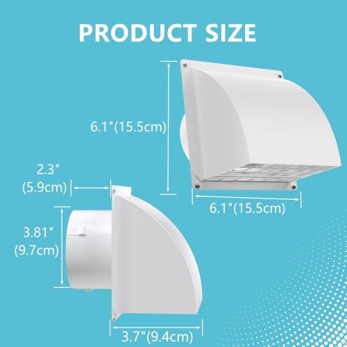 4 Inch Dryer Vent Cover Outside, HG Power Metal Exterior Vent Cover with Removable Screen & Cushioned Non-Return Flap, Air Wall Vent for House, Range Hood, AC, Opening Diameter: 3.81 White