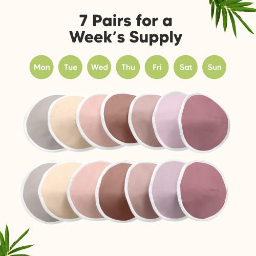 Organic Nursing Pads - 14 Washable Breast Pads for Breastfeeding, Wash Bag, Viscose Derived from Bamboo Reusable Nipple Covers for Breastfeeding Essentials, Soft & Absorbent (Plum, M 3.9)