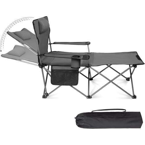 Reclining Camping Beach Chair - Folding Chairs with Footrest Lightweight Lounge with Pillow Cup Holder for Adults Outdoor Beach Patio Sport Lawn