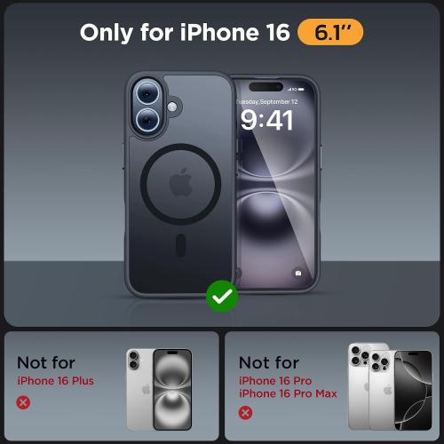 Miracase Magnetic Series for iPhone 16 Case [Compatible with MagSafe] Military-Grade Protection, Anti-Fingerprint, Slim Phone Case for iPhone 16 6.1 inch - Black