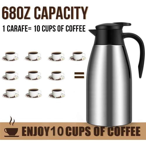 68oz Coffee Carafe Airpot Insulated Coffee Urn Stainless Steel Vacuum Thermal Pot Flask for Coffee, Hot Water, Tea, Hot Beverage - Keep 12 Hours Hot, 24 Hours Cold